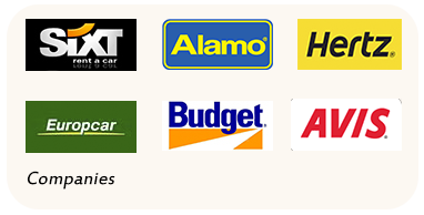 Compañías de alquiler de coches, Sixt, Alamo, Hertz, Europcar, Budget, Avis.